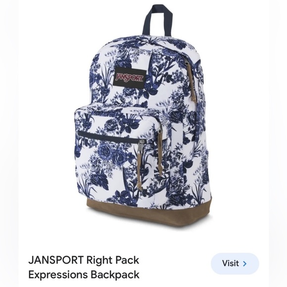 Jansport Handbags - JANSPORT Right Pack Expressions Backpack Blue/White Floral/Suede